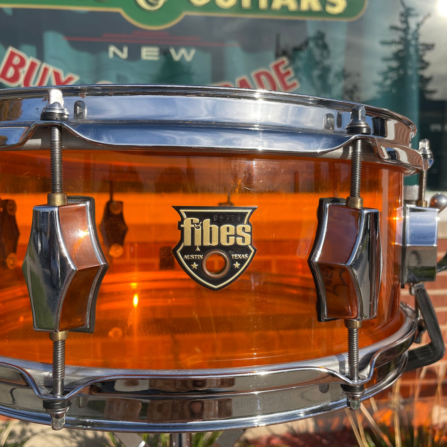 Fibes Crystalite Acrylic 5.5x13 Snare Drum Amber Austin Era
