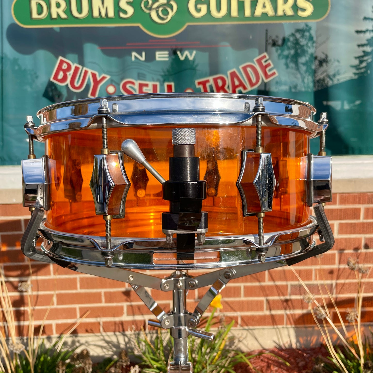 Fibes Crystalite Acrylic 5.5x13 Snare Drum Amber Austin Era