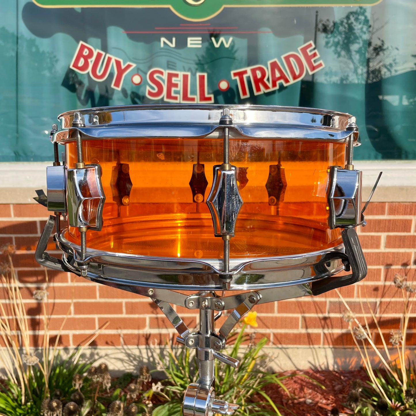 Fibes Crystalite Acrylic 5.5x13 Snare Drum Amber Austin Era