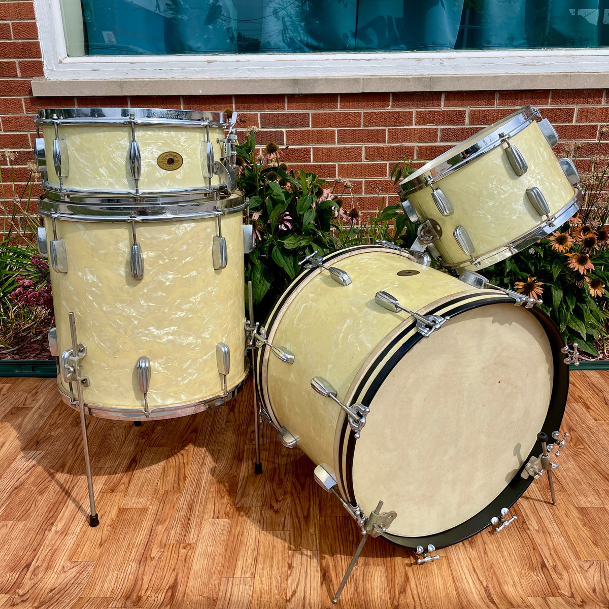 1950s Slingerland Radio King Drum Set White Marine Pearl 20/13/16 w/ 5.5x14 Snare
