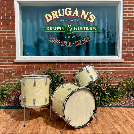 1940s-1950s Slingerland Radio King Drum Set White Marine Pearl 20/13/16
