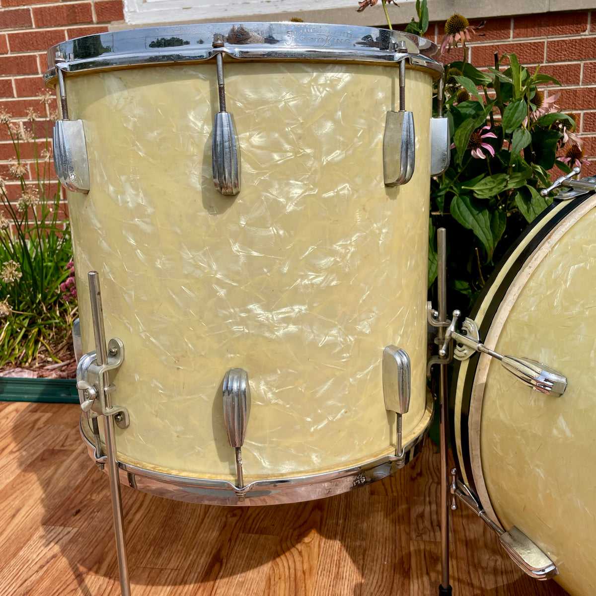 1940s-1950s Slingerland Radio King Drum Set White Marine Pearl 20/13/16