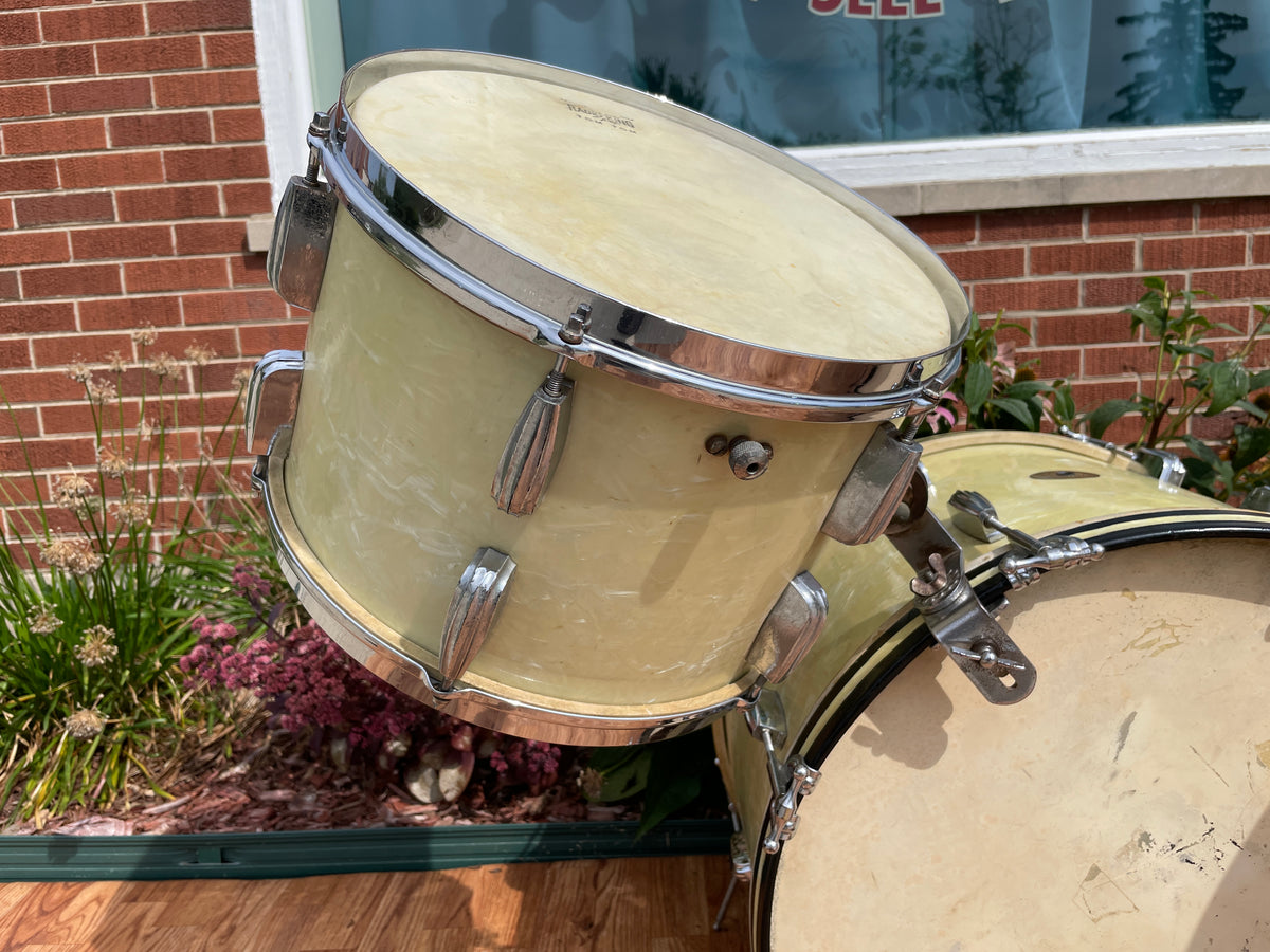 1940s-1950s Slingerland Radio King Drum Set White Marine Pearl 20/13/16