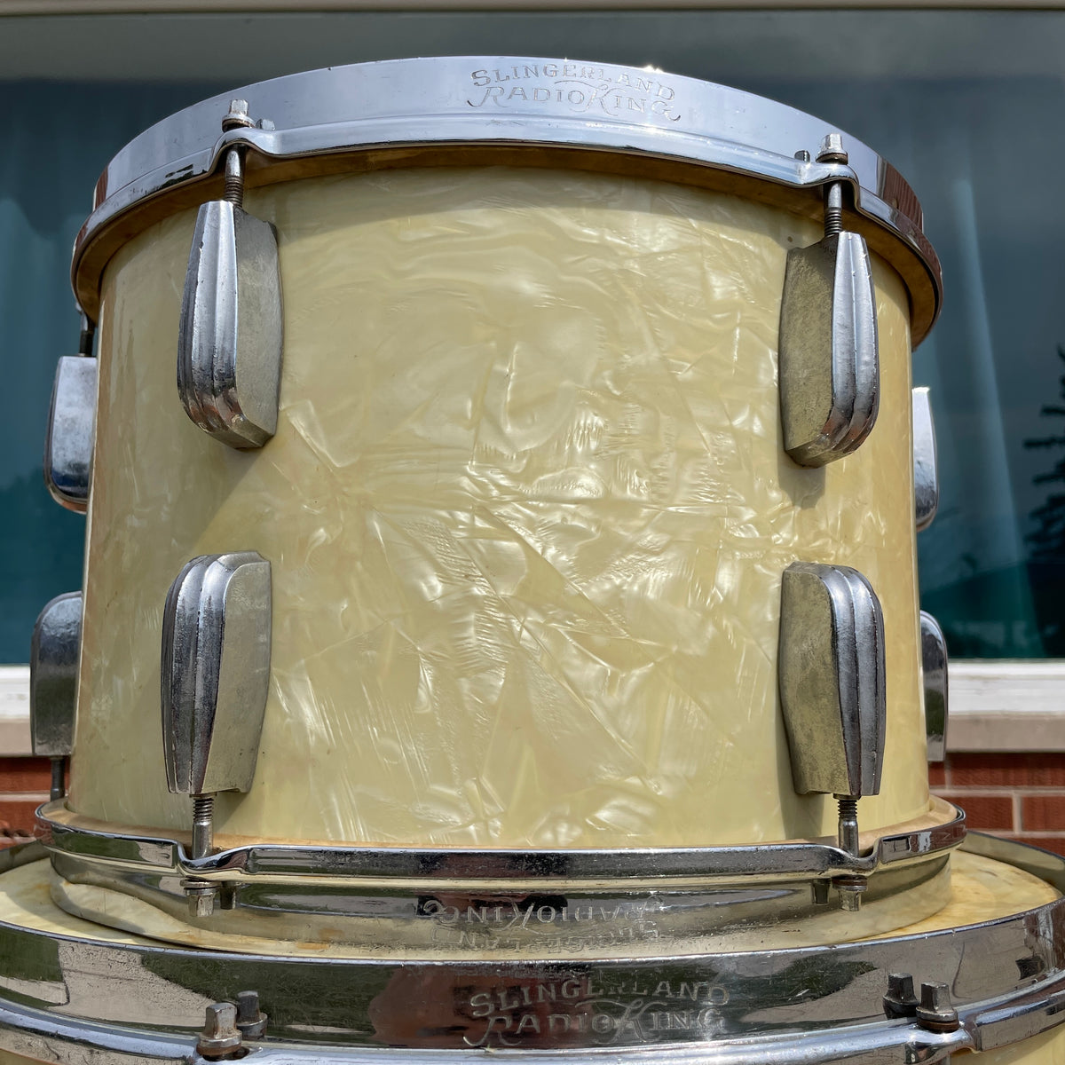 1940s-1950s Slingerland Radio King Drum Set White Marine Pearl 20/13/16