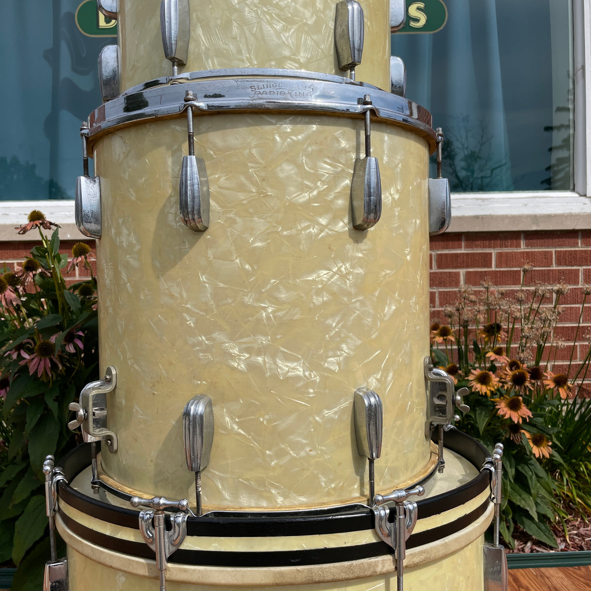 1940s-1950s Slingerland Radio King Drum Set White Marine Pearl 20/13/16