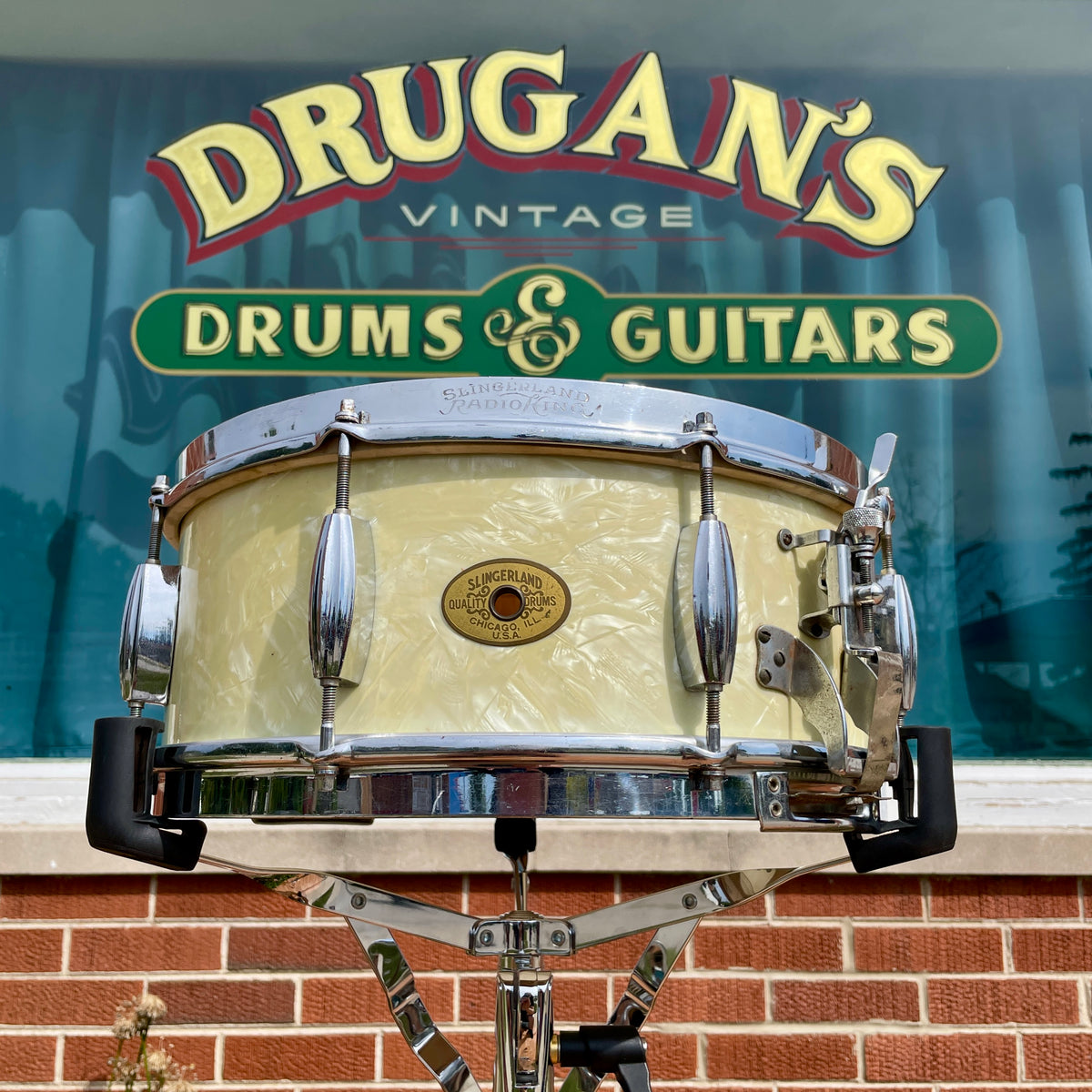 1950s Slingerland No. 143 Krupa Model Radio King Snare Drum White Marine Pearl 5.5x14