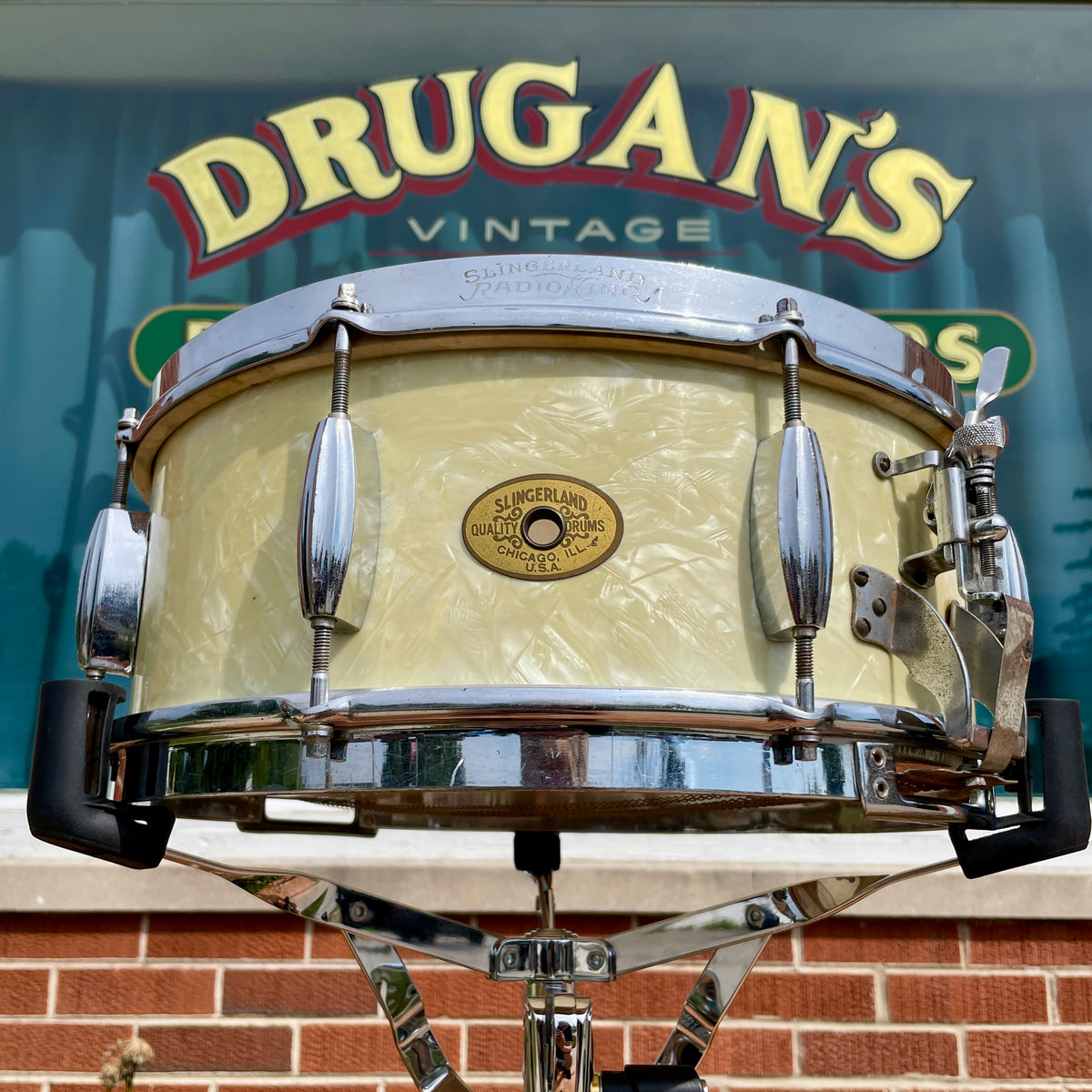 1950s Slingerland No. 143 Krupa Model Radio King Snare Drum White Marine Pearl 5.5x14