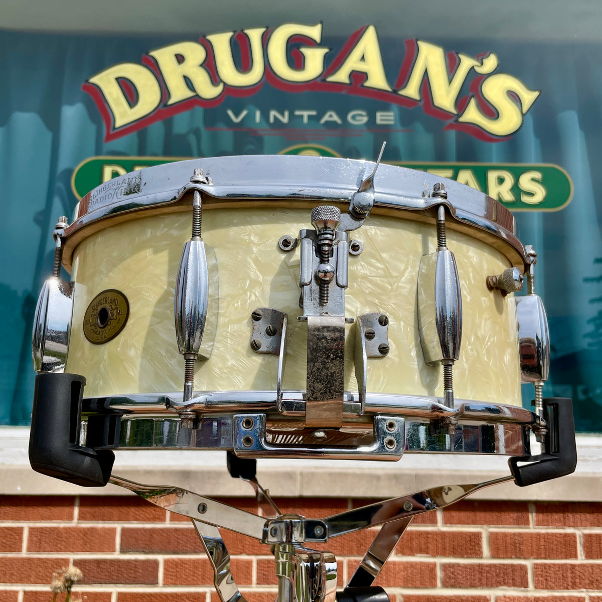 1950s Slingerland No. 143 Krupa Model Radio King Snare Drum White Marine Pearl 5.5x14