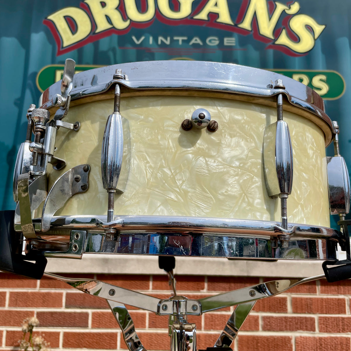 1950s Slingerland No. 143 Krupa Model Radio King Snare Drum White Marine Pearl 5.5x14