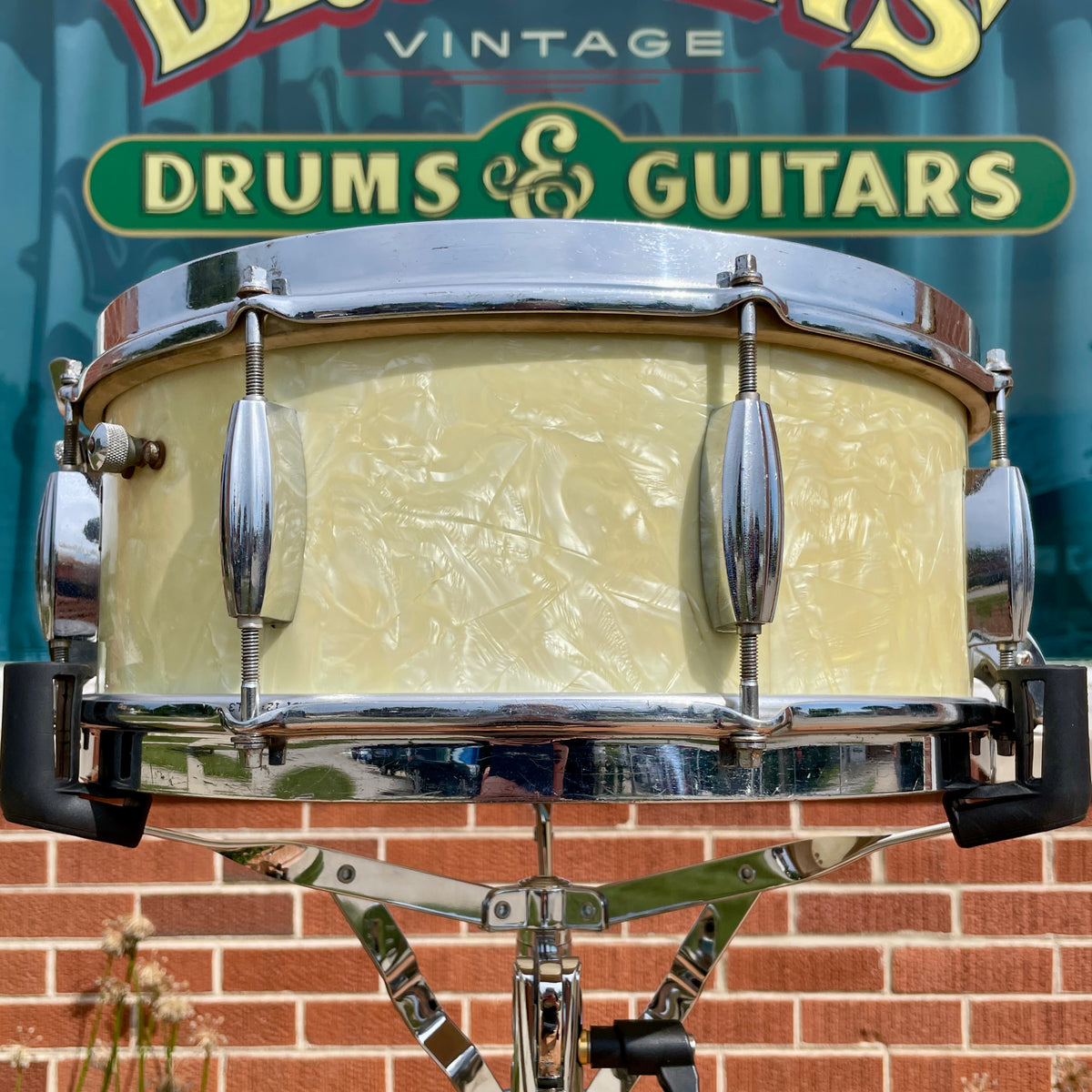 1950s Slingerland No. 143 Krupa Model Radio King Snare Drum White Marine Pearl 5.5x14