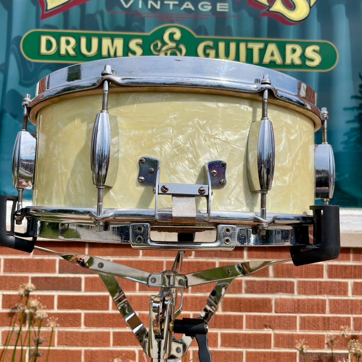 1950s Slingerland No. 143 Krupa Model Radio King Snare Drum White Marine Pearl 5.5x14