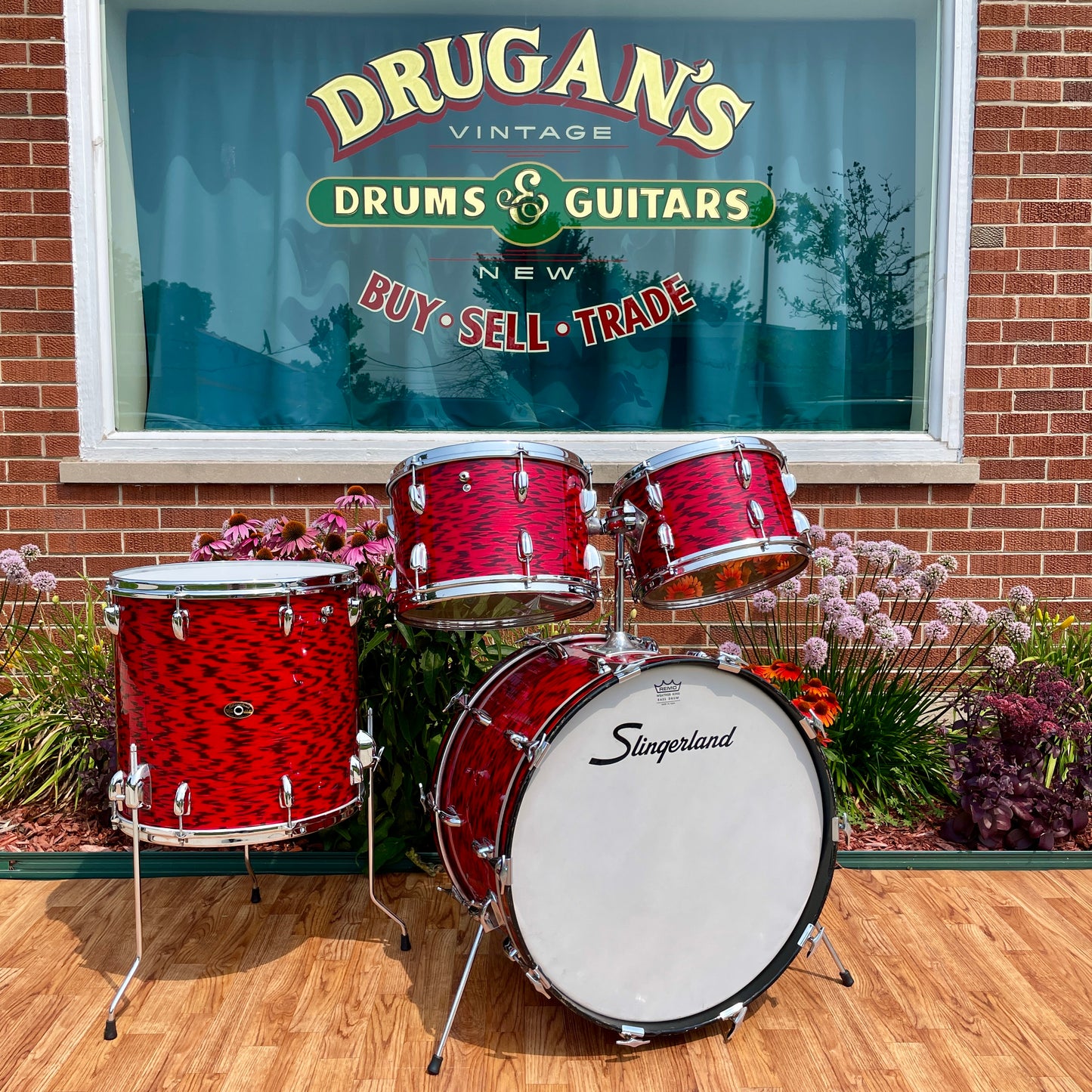 1960s Slingerland Drum Set Red Tiger Modern Solo Outfit 22/12/13/16