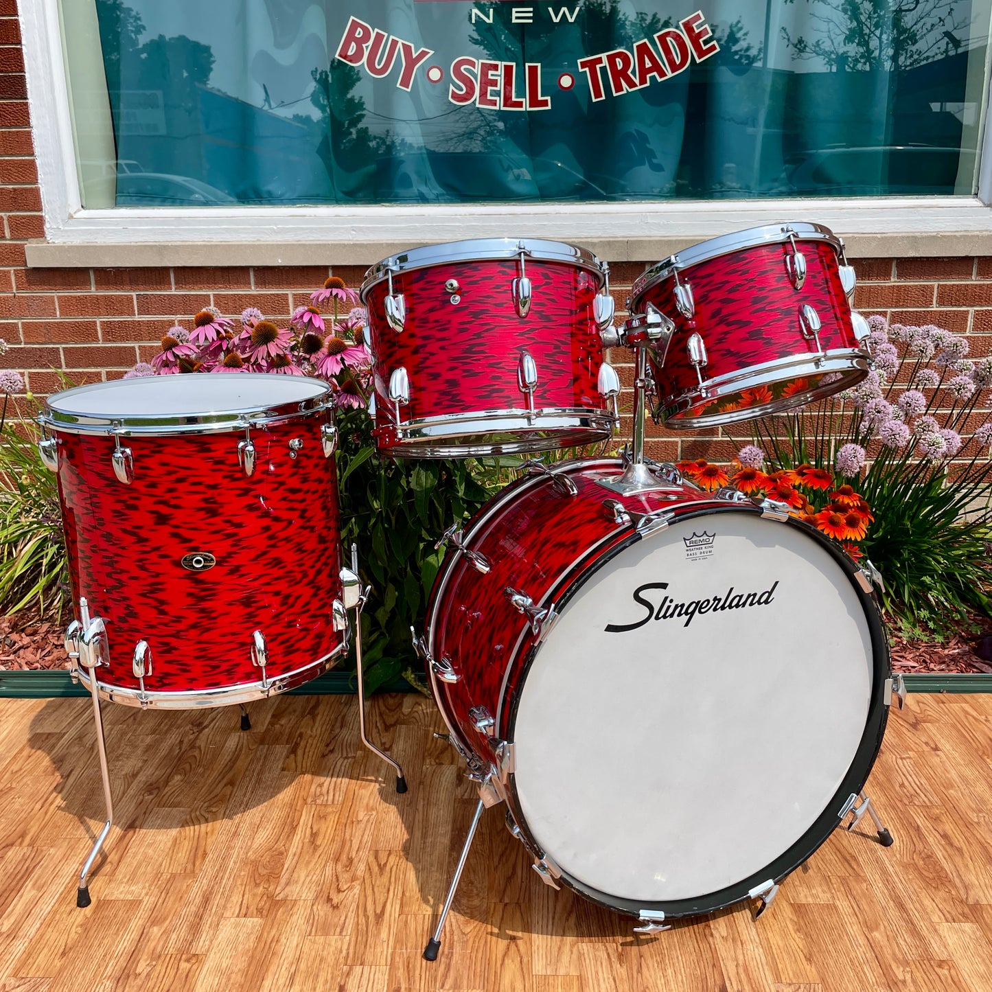 1960s Slingerland Drum Set Red Tiger Modern Solo Outfit 22/12/13/16
