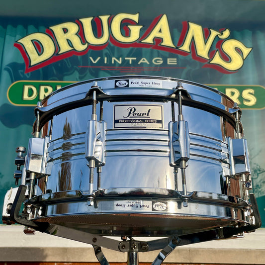 1980s Pearl 6.5x14 Professional Series M-514D Steel Snare Drum