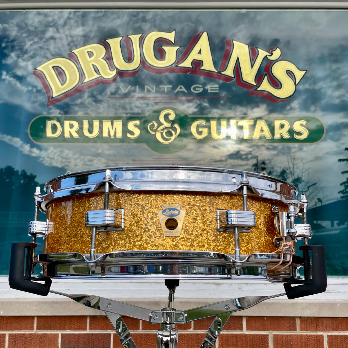 1958-1960 Ludwig Down Beat 4x14 Snare Drum Gold Sparkle