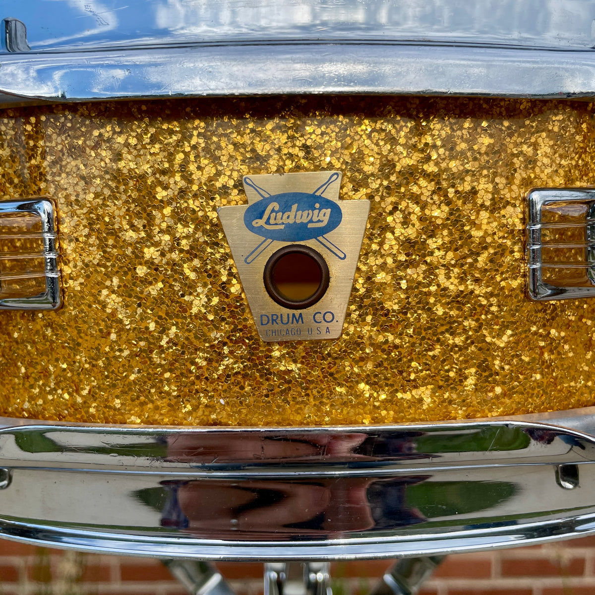1958-1960 Ludwig Down Beat 4x14 Snare Drum Gold Sparkle