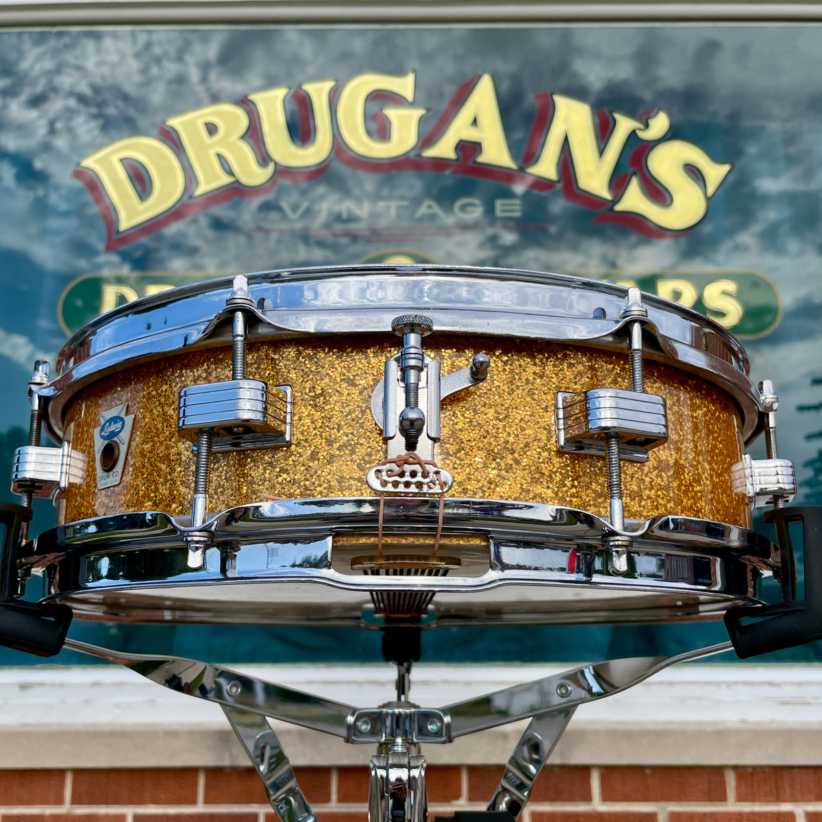 1958-1960 Ludwig Down Beat 4x14 Snare Drum Gold Sparkle