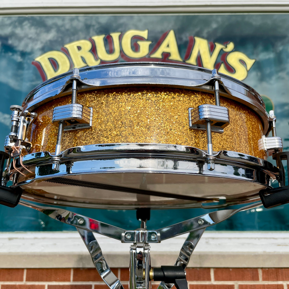 1958-1960 Ludwig Down Beat 4x14 Snare Drum Gold Sparkle