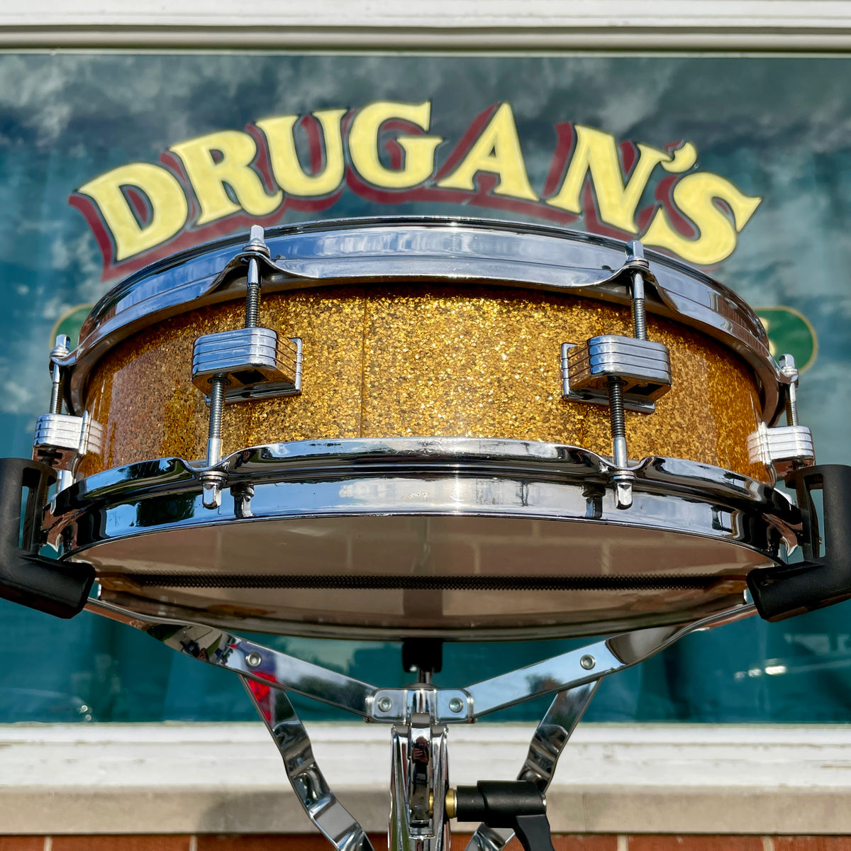 1958-1960 Ludwig Down Beat 4x14 Snare Drum Gold Sparkle