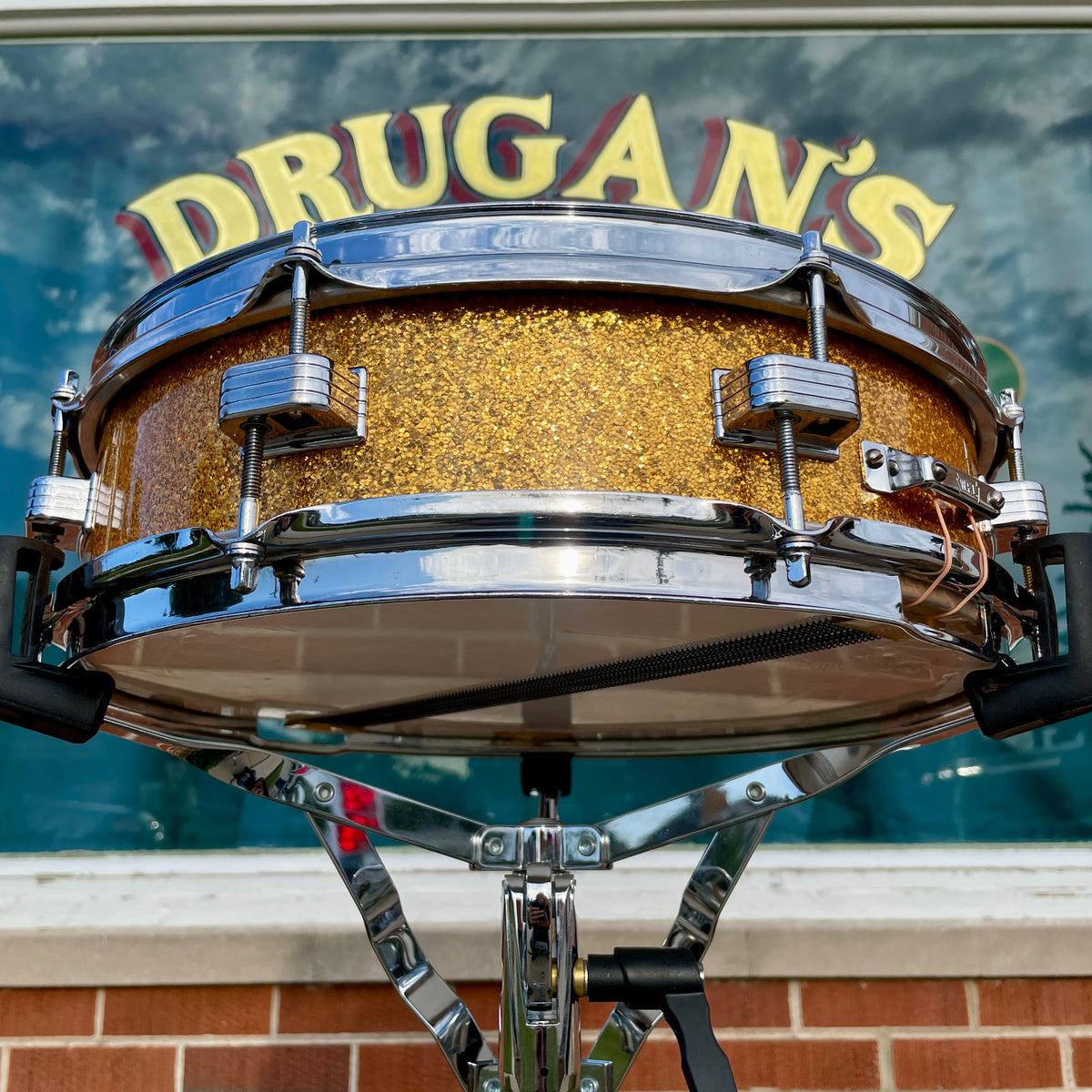 1958-1960 Ludwig Down Beat 4x14 Snare Drum Gold Sparkle