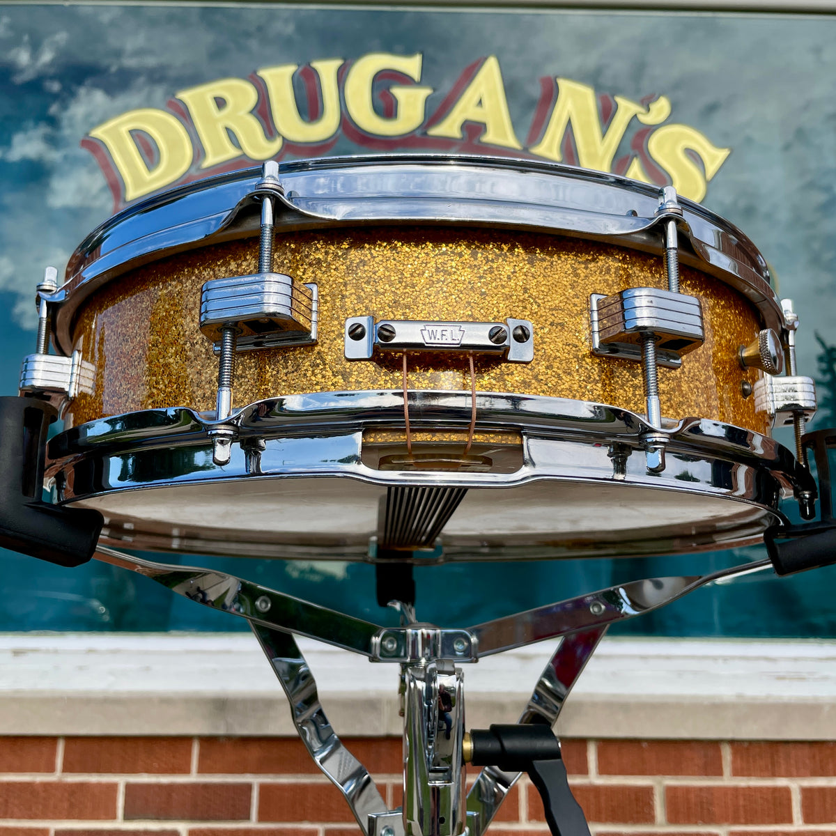 1958-1960 Ludwig Down Beat 4x14 Snare Drum Gold Sparkle
