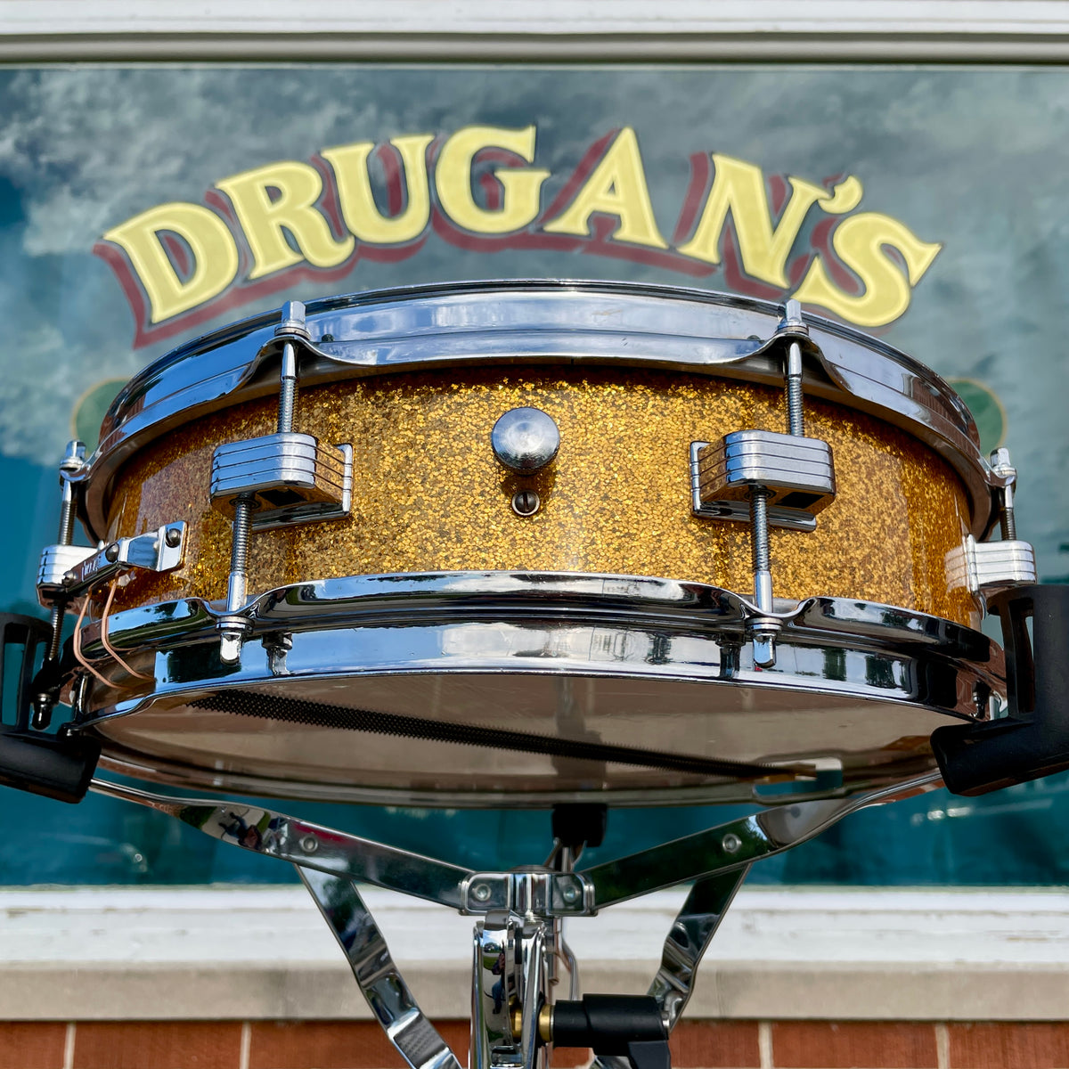 1958-1960 Ludwig Down Beat 4x14 Snare Drum Gold Sparkle