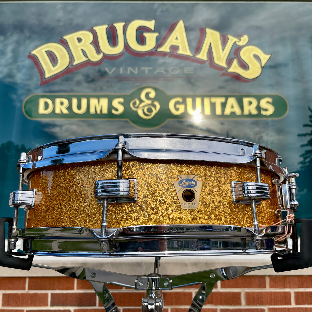 1958-1960 Ludwig Down Beat 4x14 Snare Drum Gold Sparkle