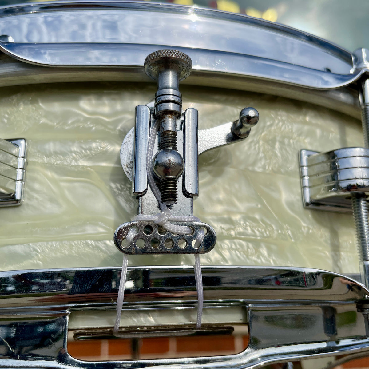 1950s WFL Ludwig Down Beat 4x14 Snare Drum White Marine Pearl