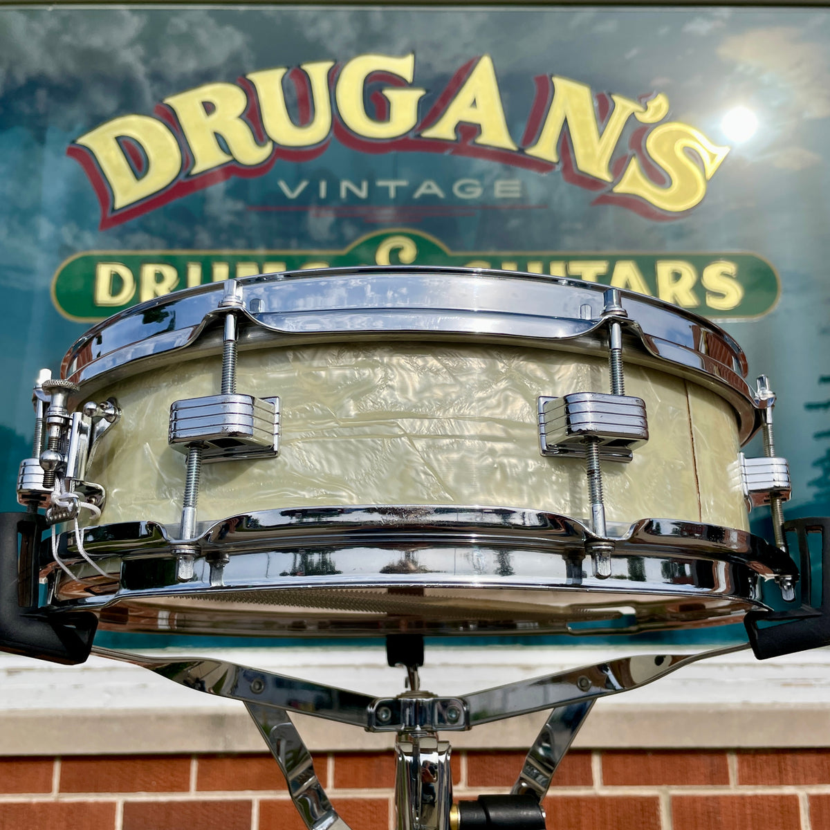 1950s WFL Ludwig Down Beat 4x14 Snare Drum White Marine Pearl
