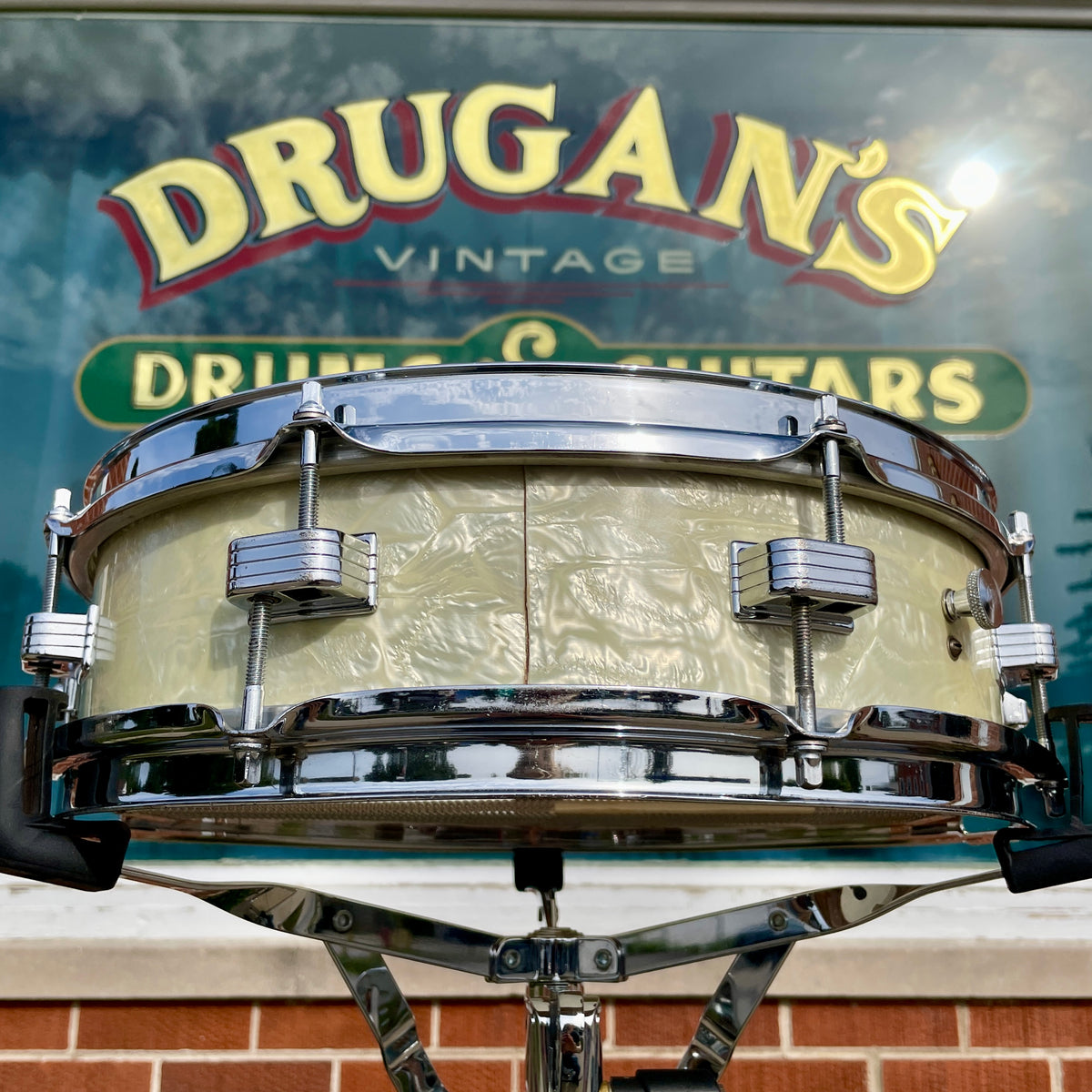 1950s WFL Ludwig Down Beat 4x14 Snare Drum White Marine Pearl