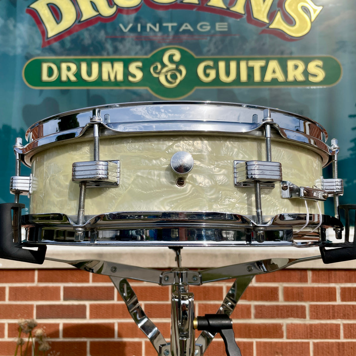 1950s WFL Ludwig Down Beat 4x14 Snare Drum White Marine Pearl