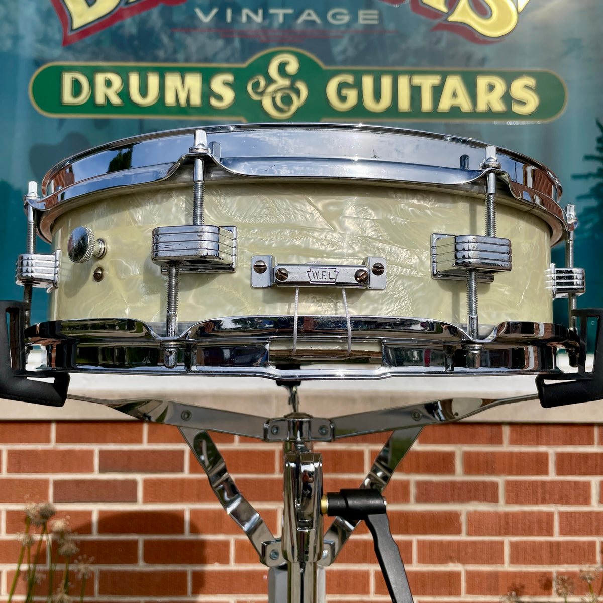 1950s WFL Ludwig Down Beat 4x14 Snare Drum White Marine Pearl
