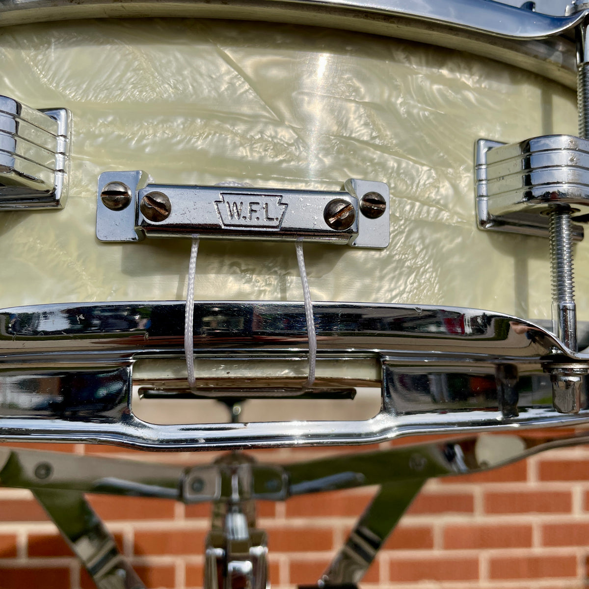 1950s WFL Ludwig Down Beat 4x14 Snare Drum White Marine Pearl