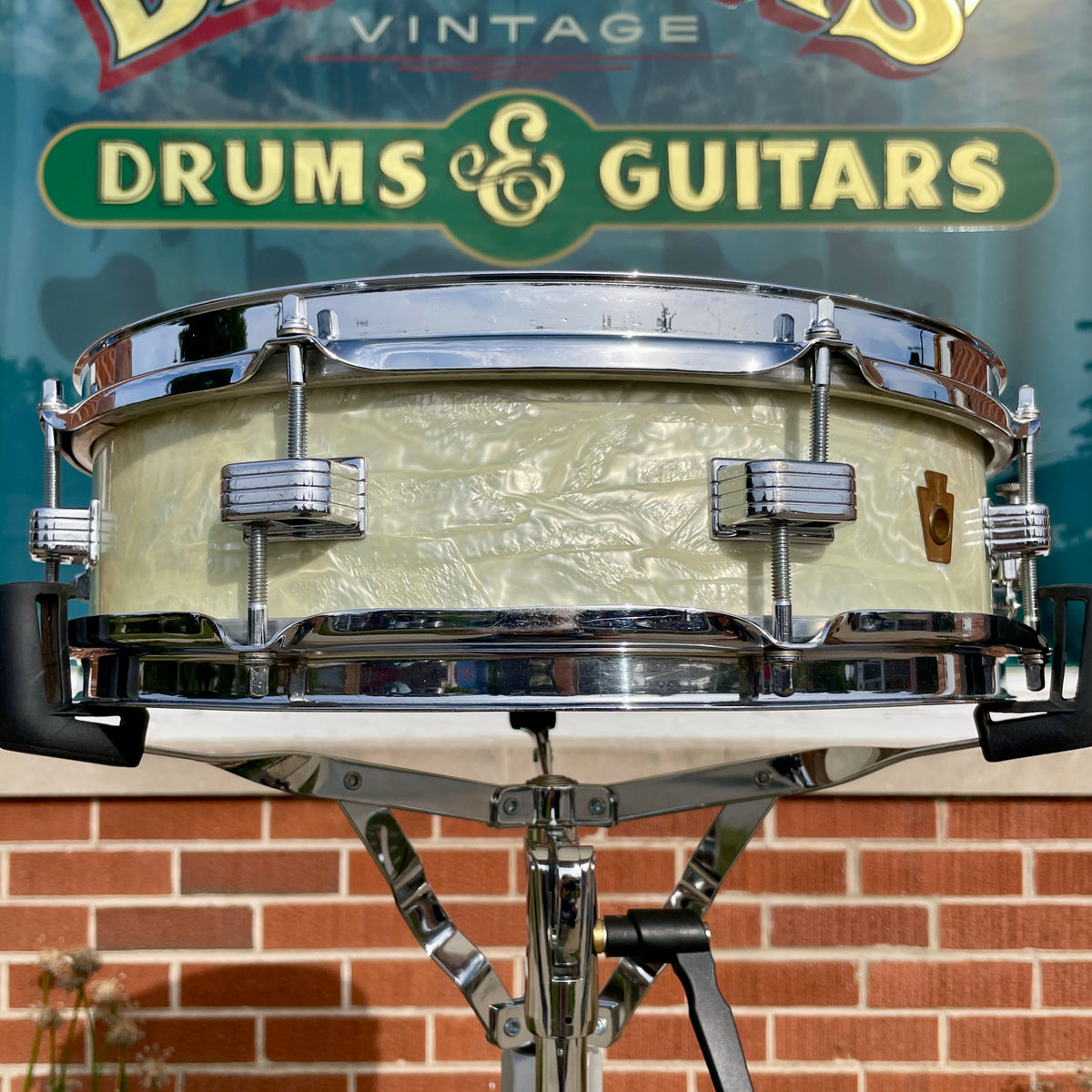 1950s WFL Ludwig Down Beat 4x14 Snare Drum White Marine Pearl