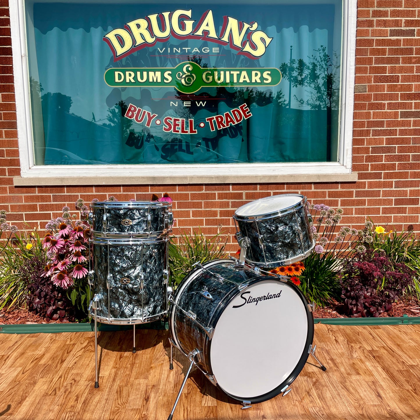 1960s Slingerland No. 74N Stage Band Drum Set Black Diamond Pearl 20/13/14 w/ 5.5x14 Snare Drum