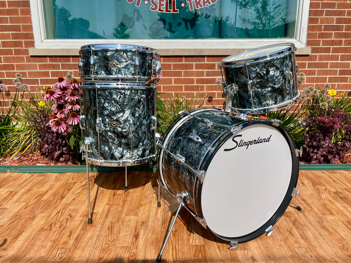 1960s Slingerland No. 74N Stage Band Drum Set Black Diamond Pearl 20/13/14 w/ 5.5x14 Snare Drum