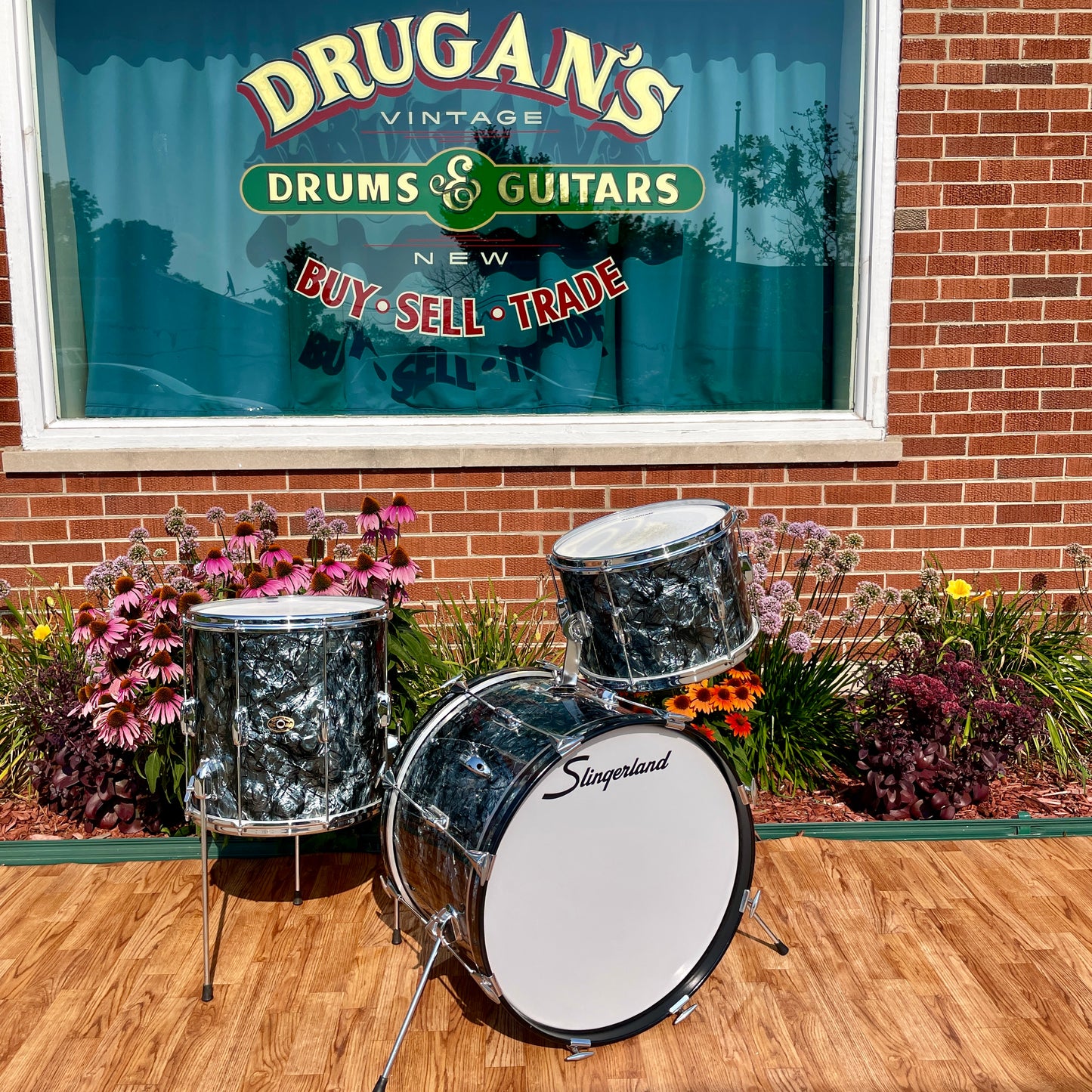 1960s Slingerland No. 74N Stage Band Drum Set Black Diamond Pearl 20/13/14