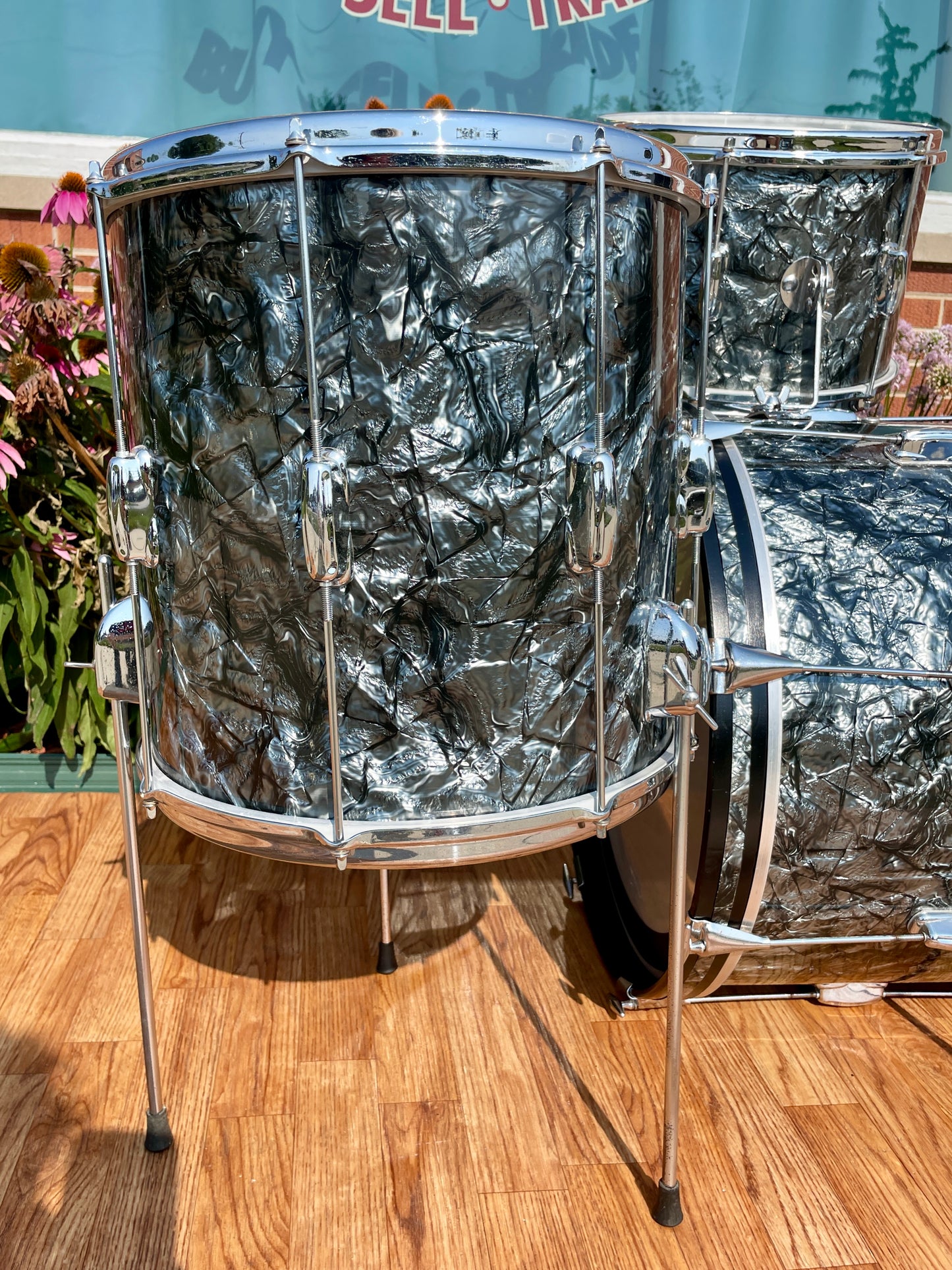 1960s Slingerland No. 74N Stage Band Drum Set Black Diamond Pearl 20/13/14