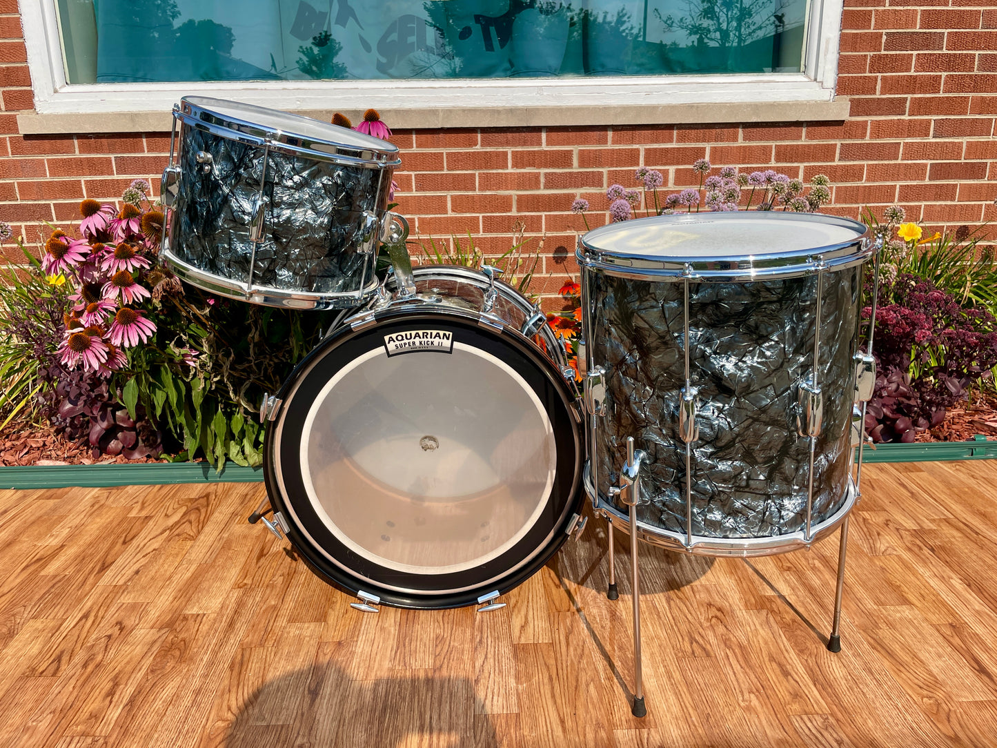 1960s Slingerland No. 74N Stage Band Drum Set Black Diamond Pearl 20/13/14