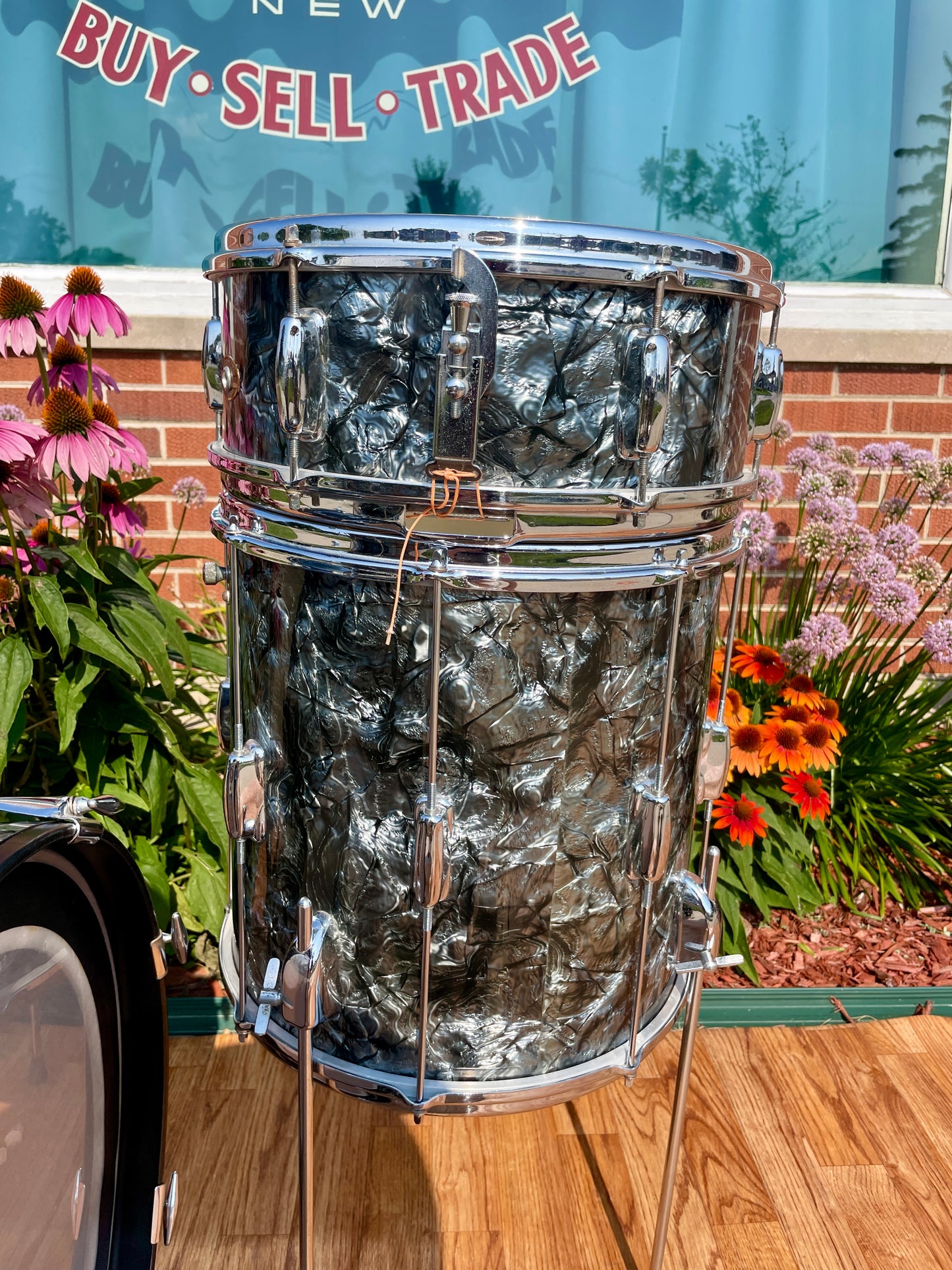 1960s Slingerland No. 74N Stage Band Drum Set Black Diamond Pearl 20/13/14 w/ 5.5x14 Snare Drum