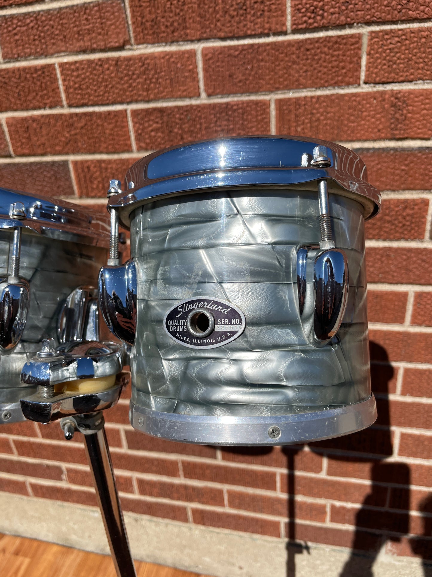 1970s Slingerland 6" / 8" Concert Tom Pair Sky Blue Pearl w/ Stand