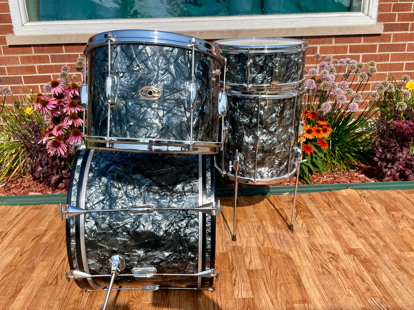 1960s Slingerland No. 74N Stage Band Drum Set Black Diamond Pearl 20/13/14 w/ 5.5x14 Snare Drum