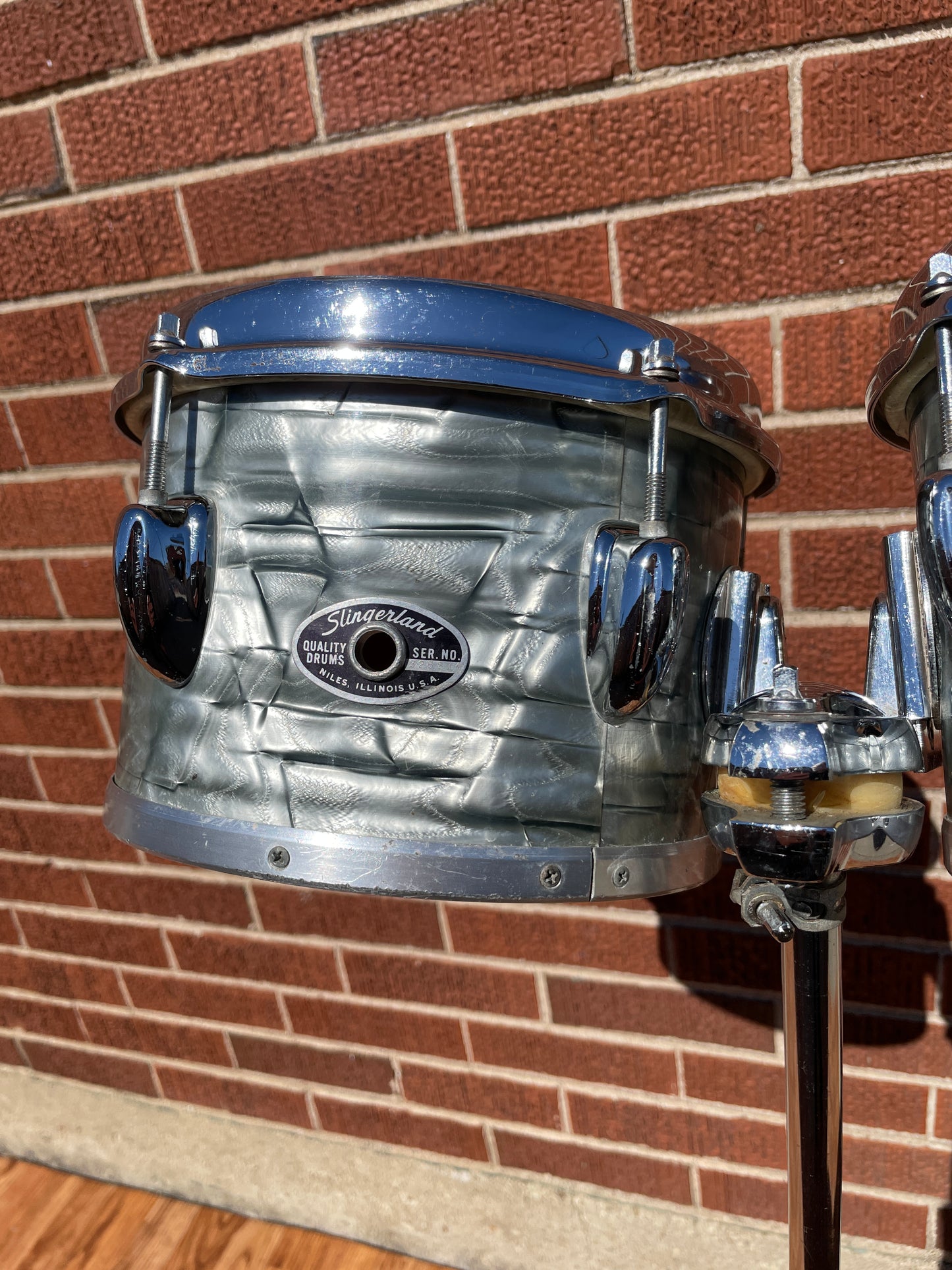 1970s Slingerland 6" / 8" Concert Tom Pair Sky Blue Pearl w/ Stand