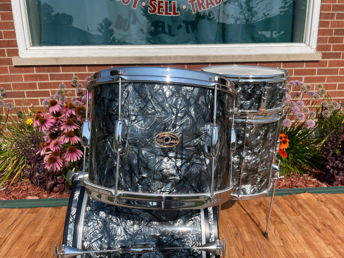 1960s Slingerland No. 74N Stage Band Drum Set Black Diamond Pearl 20/13/14 w/ 5.5x14 Snare Drum