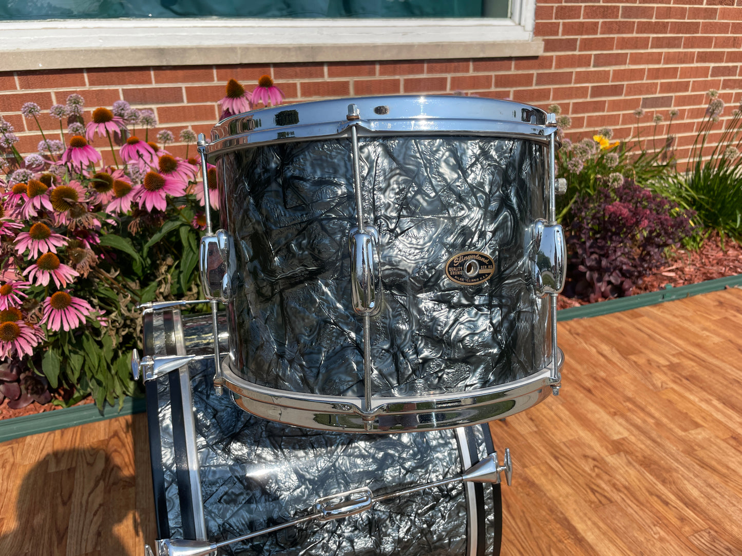 1960s Slingerland No. 74N Stage Band Drum Set Black Diamond Pearl 20/13/14