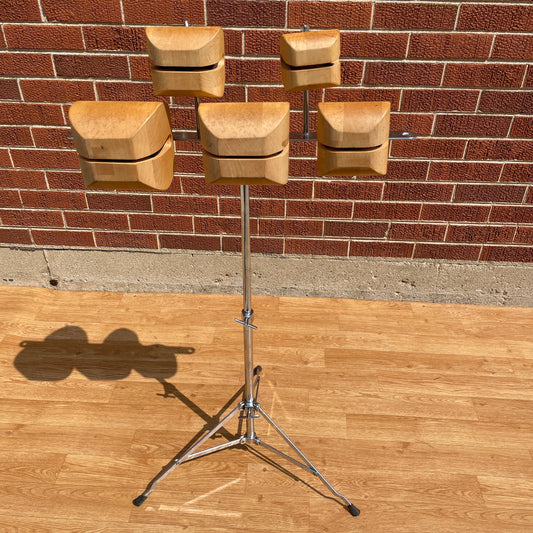 1970s-1980s Ludwig Concert Temple Block Set of 5 Staggered w/ Stand