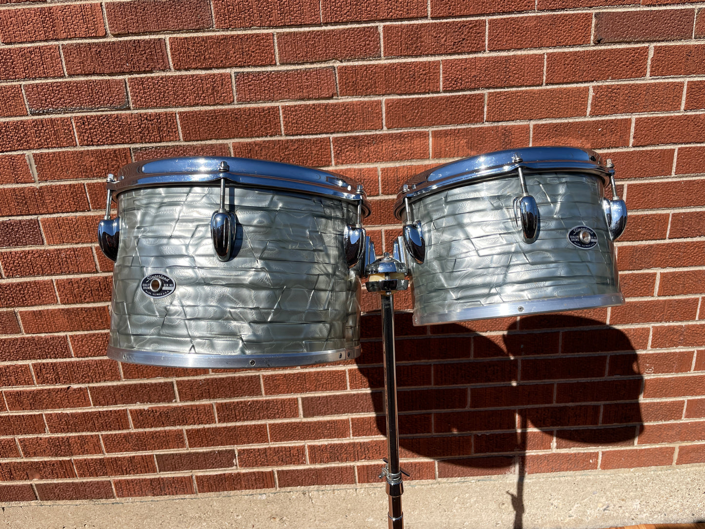 1970s Slingerland 10" / 12" Concert Tom Pair Sky Blue Pearl w/ Stand