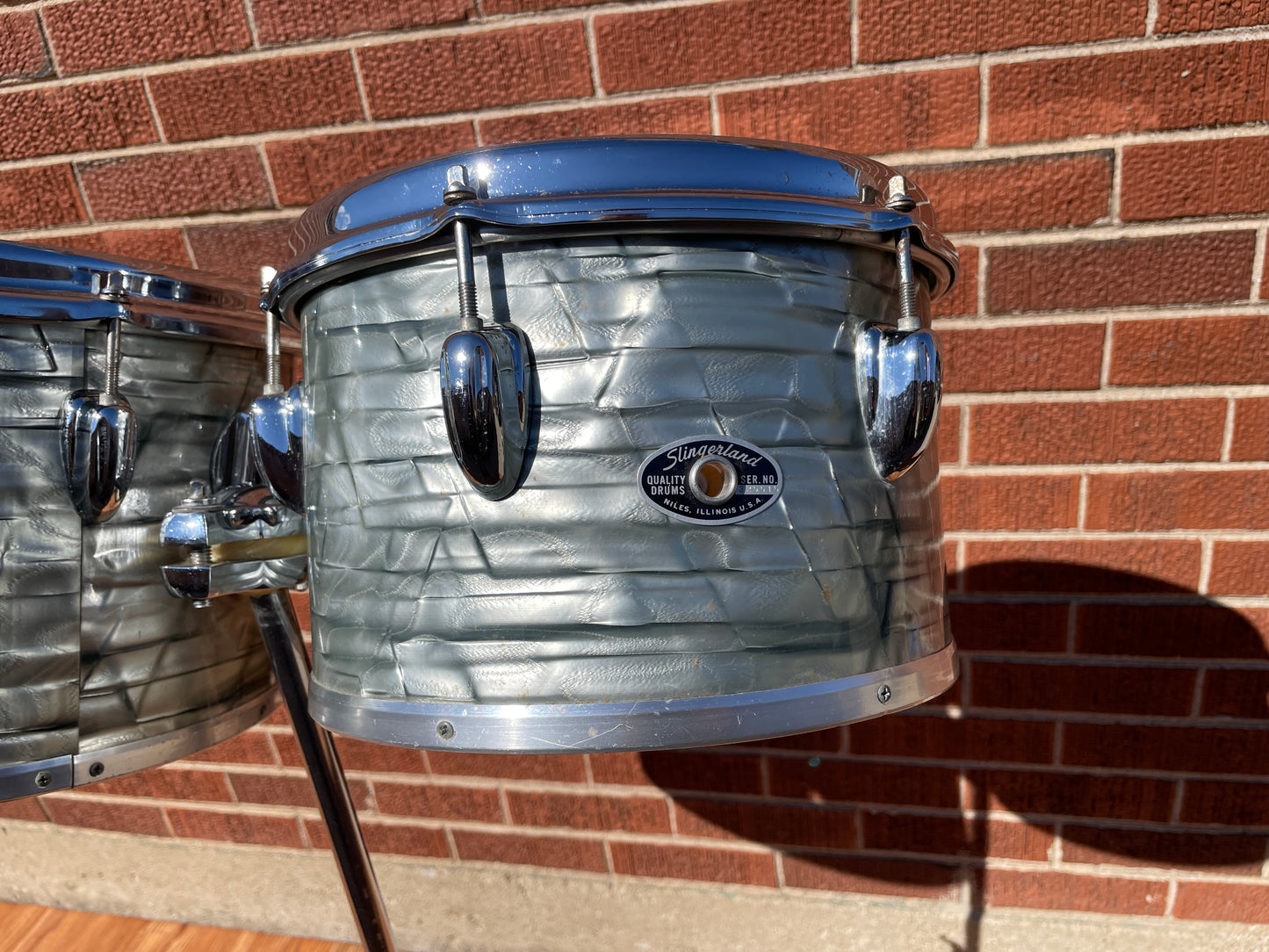 1970s Slingerland 10" / 12" Concert Tom Pair Sky Blue Pearl w/ Stand