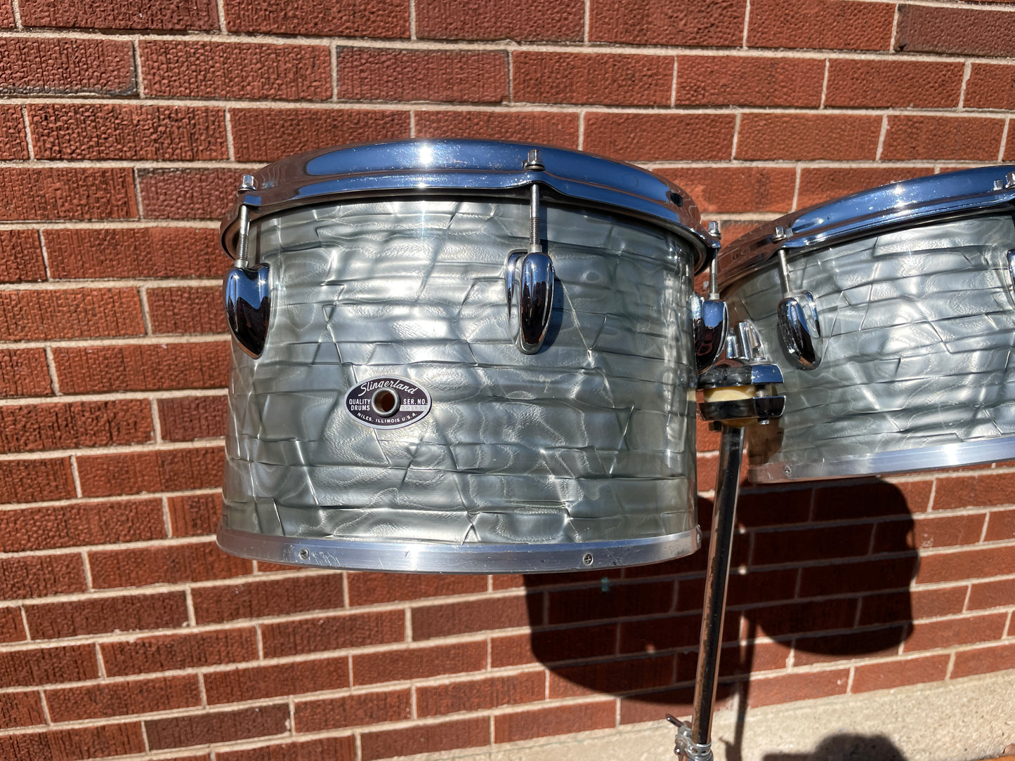 1970s Slingerland 10" / 12" Concert Tom Pair Sky Blue Pearl w/ Stand