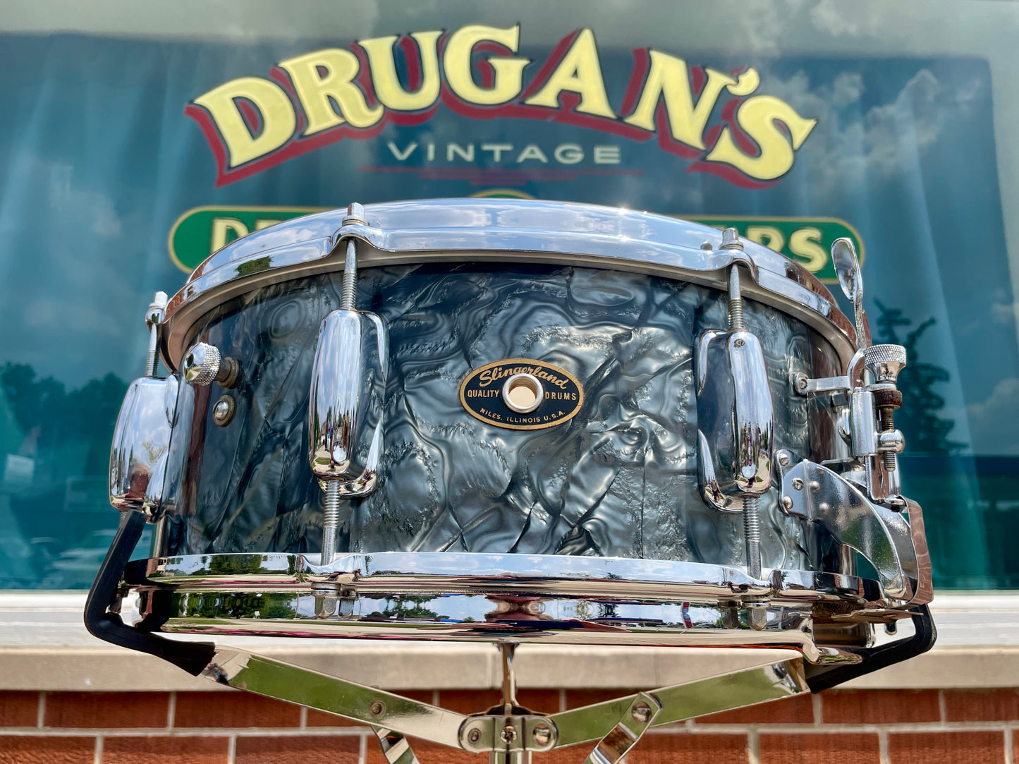 1960-62 Slingerland 5.5x14 Gene Krupa Radio King No. 143 Solid Shell Snare Drum Black Diamond Pearl